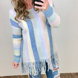 NWT Blue Dreamy Fringe Knit Sweater Small Medium